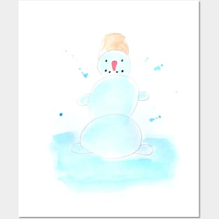 Snowman, snow, winter, holiday, holidays, watercolor, gift, happy, joy, illustration Posters and Art